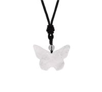 Tesselite Collar de Piedra: Collar de Piedra Natural, Colgante de Mariposa, Cara de Fantasma Tallada, Cristal de Cuarzo, Collares Hechos a Mano, joyería de Halloween, Cristal Blanco, Talla única