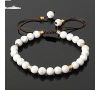 Tesselite Cuarzo Blanco Piedra Natural Pulseras de Hilo de 6 mm Cuerda Trenzada Ajustable Mujeres Hombres Pulsera de Moda Regalo Sorpresa de cumpleaños, como se Muestra, Talla única