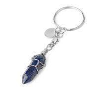 Tesselite Llavero de Piedra Natural en Forma de Bala, Puntiagudo, Azul Turquesa, Blanco, Adornos de Columna de Cristal envueltos, Lindo Bolso, Llavero, decoración Unisex, Lapislázuli, Talla única