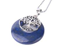 Tesselite Piedra Natural Árbol de la Vida Encanto Colgante Redondo Hueco Donut Unakite Lava Marrón Arena Sodalita Colgantes Collar para Mujeres Hombres Joyería, Cadena de lapislázuli, Talla única