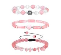 Tesselite Pulsera de Piedra - Conjunto de Pulsera de Piedra Personalizada de Moda Pulsera con Cuentas de Cuarzo Rojo Natural Regalo de joyería de Yoga para Hombres y Mujeres, Sandía, Talla única