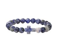 Tesselite Pulsera de Piedra - Pulsera con dijes Cruzados de Moda, Piedra de ágata de Cuarzo, Pulsera de Cuentas de 8 mm, Mujeres, Hombres, Pareja, Regalo de joyería Dulce, Punto Azul, Talla única
