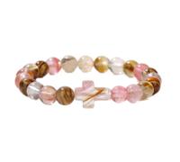 Tesselite Pulsera de Piedra - Pulsera con dijes Cruzados de Moda, Piedra de ágata de Cuarzo, Pulsera de Cuentas de 8 mm, Mujeres, Hombres, Pareja, Regalo de joyería Dulce, sandía, Talla única