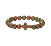 Tesselite Pulsera de Piedra - Pulsera con dijes de Cruz de Moda, Piedra de ágata de Cuarzo, Pulsera de Cuentas de 8 mm, Mujer, Hombre, Pareja, Regalo de joyería Dulce, Unakita, Talla única