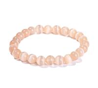 Tesselite Pulsera de Piedra - Pulsera de Piedra de Ojo de Gato Naranja de Piedra Natural Pulsera de Cuentas Redondas de un Solo círculo de de Verano para niñas