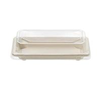 Tessera Bio Products QST04 - Bandeja de sushi de caña de azúcar N.04 con tapa transparente de PET, color natural, 16,4 cm de largo, 8,9 cm de ancho, 2,1 cm de altura, 50 unidades