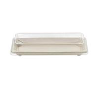 Tessera Bio Products QST06 - Bandeja de sushi de caña de azúcar N.06 con tapa transparente de PET, color natural, 22,1 cm de largo, 9,2 cm de ancho, 2,2 cm de altura, 50 unidades