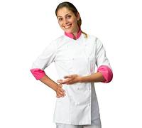 tessile astorino Bordado gratuito - Chaqueta de cocinero de cocina - Casaca Chef Mujer - Blanco y fucsia - Fabricado en Italia Bianca E Fuxia Chiaro, Donna L