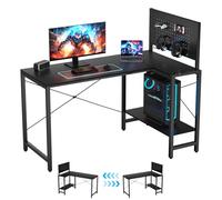 TESSTINA Escritorio Gaming en L, Escritorio Esquinero de 125x70 cm con Cajón y Panel de Mural, Mesa Escritorio Altura Ergonómica 75 cm, Mesa Home Office Teletrabajo Estudio Gaming, Negro