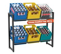 TESSTINA Estantería para 6 cajas de bebidas, capacidad de 300 kg, estante para bebidas de metal, con patas de plástico ajustables en altura, soporte para cajas de bebidas para ahorrar espacio, color