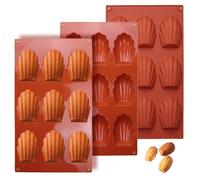 TESSTSY 3 Piezas Molde Madeleine, Bandejas para Hornear Madeleines, Molde de Silicona Madeleines, 9 Cavidades Antiadherente Molde en Forma de Concha de Silicona Para Chocolate, Mousse, Pudín