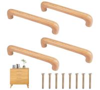 TESSTSY 4 Pièces Poignée Meuble Bois, Poignées de Meuble en Bois, Poignées de Placard en Boiss, Arc en Forme, Espacement des Trous 128 mm, Avec Vis, pour Armoire, Commode, Tiroir