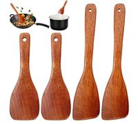 TESSTSY 4 Piezas Utensilios de Cocina Madera, Espátulas de Madera para Cocinar, Espátula Madera Cocina Plana para Cocina con Mango Largo para Sartén, Utensilios de Cocina (33 cm, 23 cm)