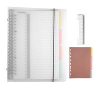 TESSTSY Cuaderno A5, con 4 Separadores de Colores, 1 Regla Flexible, Cuaderno de Anillas A5 Recargable, Libreta Cuadriculada, Libreta con Separadores, para Casa Colegio Oficina (60 Hojas)