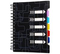 TESSTSY Cuaderno A5 Espiral Notebook Negra, Libreta A5 con Separadores, Cuaderno Espiral con Indices, Libreta Anillas Liniada, Libretas Bonitas, Cuadernos Para Trabajo, Oficina, Uni y Escuela