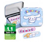 [Test MUY BUENO, Nota 1,1 *] Tiritas infantiles Cinnamoroll Producto con licencia - Caja de metal - 24 tiritas - Caja de almacenamiento de bonito diseño para niños - Adecuado para mochila - Bolso de