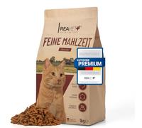 TESTURTEIL MUY BUEN 01/24 ReaVET Comida seca para gatos - Comida fina 1 kg de aves, carne de vacuno y aceite de salmón, comida seca para gatos adultos y gatos, alto porcentaje de carne, comida