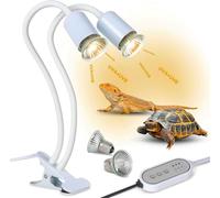 testyu Lámpara para Tortuga de Dos Cabezas, 25W+50W Lámpara de Calor de Reptil E27, UVA+UVB Tortugas de Agua con 2 Bombillas de Luz para Calefactora para Reptiles(Blanco)
