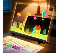 testyu Tablero Acrílico Luminoso con Mensaje LED 35x26cm, Tablero de Notas Acrílico con 7 Colores Bolígrafo y 5 Pinturas de Historias Coloridas, Soporte Ajustable, Tablero de Mensajes LED Limpiable