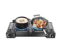 TESUGN Hornillo de gas de camping de 2 fuegos, compacto para camping con encendido piezoeléctrico, estufa de gas portátil para exteriores, hornillo de gas para exteriores e interiores