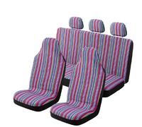 TETARI Funda Asiento Universales Juego Completo De Fundas De Asiento De Coche A Rayas con Almohadillas para Cinturón De Seguridad Y Funda para Volante Fundas Asientos Coche(Purple Red)