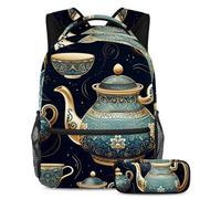 Tetera árabe de moda 2 piezas para niños, mochila perfecta con estuche para lápices para niños, niñas y adolescentes, Multicolor#06, B:29.4x20x40cm P:19x7.5x3.8cm, Mochilas Daypack