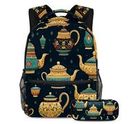 Tetera árabe esencial para el regreso a clases, juego de 2 mochilas escolares para niños con mochila y estuche para lápices, bolsa de viaje de gran capacidad para niños, niñas y adolescentes,