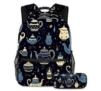 Tetera árabe para aumentar la confianza, mochila con estuche para lápices, elegante juego de mochila escolar de 2 piezas para niños, niñas y adolescentes, Multicolor#06, B:29.4x20x40cm\
