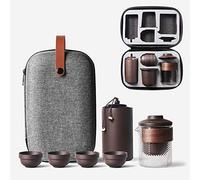 Tetera china de viaje de cerámica Kung Fu portátil hecha a mano, tetera todo en uno, bolsa de regalo para adultos (juegos de té de arcilla morada 3)