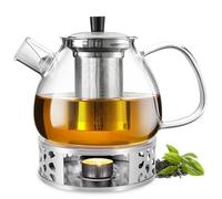 Tetera con calentador de 1500 ml, tetera de cristal con calentador de acero inoxidable, tetera de cristal, tetera con colador, de vidrio de borosilicato para preparar todo tipo de té
