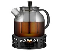 Tetera con colador, 1,5 l de cristal, tetera con calientaplatos, para té suelto y bolsitas de té, apto para lavavajillas, mantiene el calor durante mucho tiempo