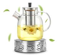 Tetera con colador, 1,8 L, tetera de cristal con calientaplatos, Tetera de vidrio, Adecuada para Té, Té de Flores, Té de Hierbas y Bolsas de Té, Fácil Limpieza