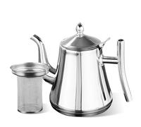 Tetera con colador, tetera de acero inoxidable con colador, jarra de doble pared con tapa, tetera de té, tetera para cocina de inducción, estufa de cerámica eléctrica de gas, 1 L