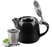 Tetera con colador, tetera de cerámica de 500 ml, con colador de té de acero inoxidable extraíble, Teapot Ceramic para el hogar y la oficina, perfecta para té suelto, medio vasos, color negro