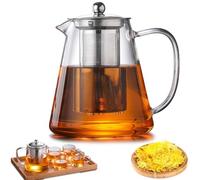 Tetera con colador y tapa: 1300 ml tetera de vidrio borosilicato, tetera de cristal con filtro extraíble, tetera de cristal resistente, resistente al calor para té suelto, té perfumado, té de frutas