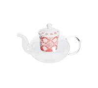 Tetera con infusor de malla metálica para té y infusión, ideal para el invierno, de cerámica, 7L, blanco y rojo