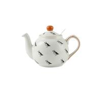 Tetera con infusor para té de hojas sueltas, color blanco con ilustración animal (frailecillo)