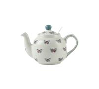 Tetera con infusor para té de hojas sueltas, color blanco con ilustración de animales (mariposa)