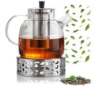 Tetera de 1,5 L con colador y tapa, tetera de vidrio borosilicato, tetera de cristal con filtro extraíble y calientaplatos, tetera de cristal para té suelto, infusiones, té de frutas, té perfumado