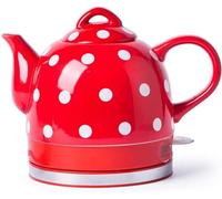 Tetera de Agua, Tetera de Agua inalámbrica de cerámica, Jarra de Tetera-Retro 1l, 1000 W de Agua rápido para té, café, Sopa, Base removible de Avena, Potencia automática, protección Seca/Azul
