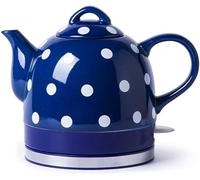 Tetera de Agua, Tetera de Agua inalámbrica de cerámica, Jarra de Tetera-Retro 1l, 1000 W de Agua rápido para té, café, Sopa, Base removible de Avena, Potencia automática, protección Seca/Azul