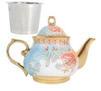 Tetera de cerámica clásica vintage de estilo real británico, tetera grande de 30 onzas, perfecta para reuniones diarias (dorada, grande)