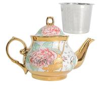 Tetera de cerámica clásica vintage de estilo real británico, tetera grande de 30 onzas, perfecta para reuniones diarias (azul, grande)