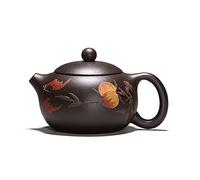 Tetera de cerámica multifuncional, tradicional retro, olla de arcilla morada, juego de té de Kung Fu, forma creativa, patrón exquisito, hecha a mano, tetera de cinabrio negro, tetera suelta ()