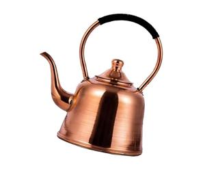 Tetera de cobre de 2 L para cocina de inducción y estufa, práctica tetera de ebullición eficiente con mango envuelto, tetera hecha a mano
