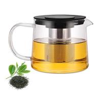 Tetera de cristal, 1,5 L, resistente al calor, con colador de acero inoxidable extraíble y tapa, tetera con colador, tetera térmica para té floreciente y té de hojas sueltas