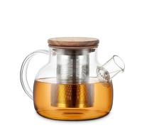 Tetera de cristal con tapa de madera y filtro de acero inoxidable de 0,75 l - Tetera de cristal de borosilicato resistente al calor para té suelto, apta para lavavajillas para 4 - 6 tazas, jarra de té
