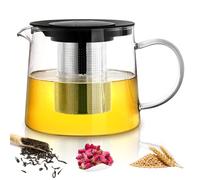 Tetera de cristal de 1,5 L con colador, tetera de cristal, tetera de cristal para microondas, servicio de té de vidrio de borosilicato, resistente al calor, adecuado para camping, viajes, té de