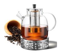 Tetera de cristal de 1500 ml con calientaplatos, tetera de cristal con filtro extraíble, juego de tetera de vidrio de borosilicato, tetera de cristal, tetera para té suelto, bolsa de té, jarra de