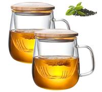 Tetera de cristal de 480 ml, 2 unidades, con tapa y colador, jarra de cristal de borosilicato, resistente al calor, para hojas sueltas, tetera de cristal, ideal para preparar té suelto
